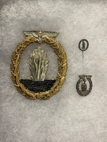 WWII German Mine Sweeper’s Badge & (2) Pins