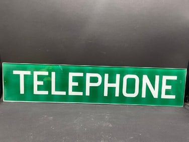 Vintage Green Glass Telephone Sign