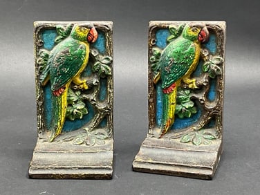 Hubley Cast Iron Parrot Bookends