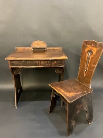 English Arts and Crafts Nouveau Style Writing Desk with Chair