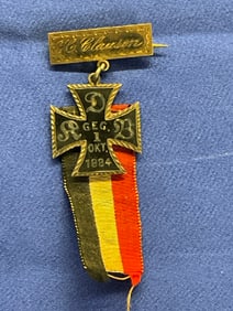 Small Silver 1884 German Iron Cross w/ Ribbon