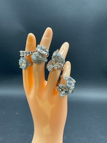 Ten (10) Sterling Silver Glitzy Rings