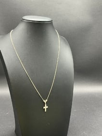 14K White Gold Diamond Cross Necklace