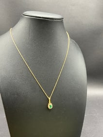 14K Yellow Gold Necklace and Pendant with Green Stone