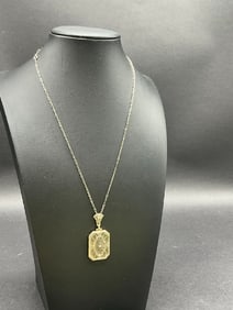 14K White Gold Camphor Glass Necklace with Diamond