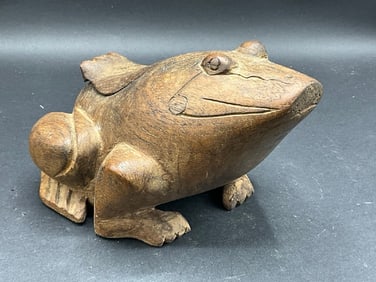 Antique Teakwood Frog Tobacco Box