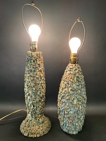 (2) Vintage MCM Hand Made Tile Lamps