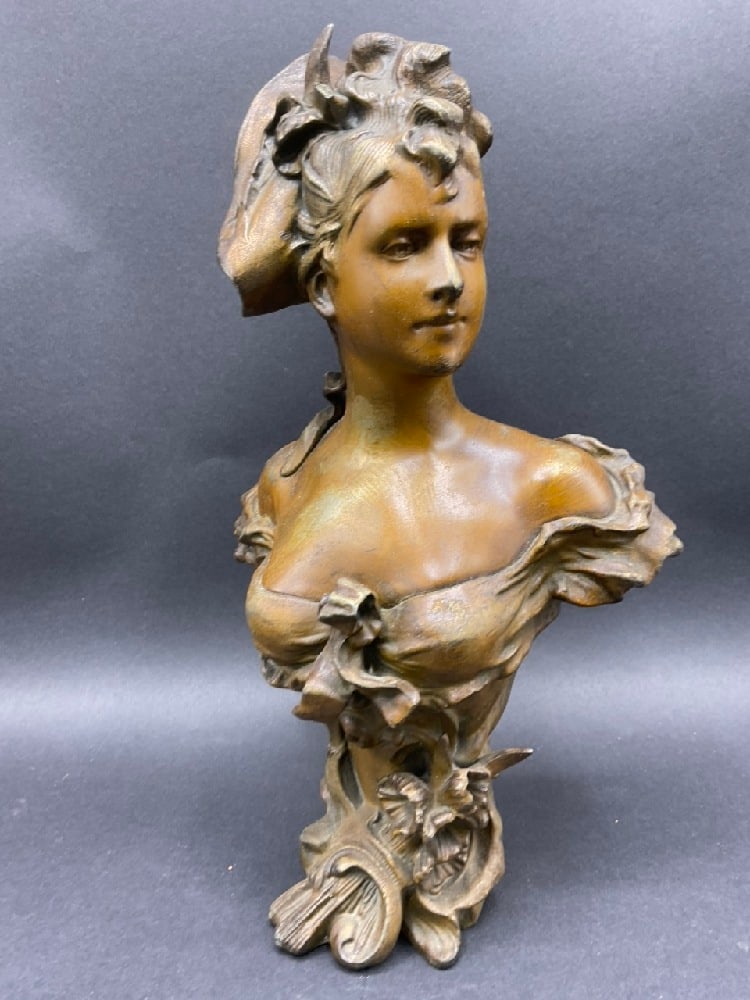 Art Nouveau Spelter Bust Aft. Jean Foretay (1 of 5)