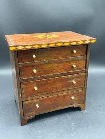 19th Century Four Drawer Marquetry Miniature Chest