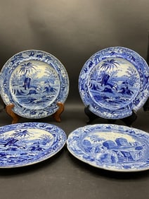 Four (4) Blue Transferware 10?? Plates