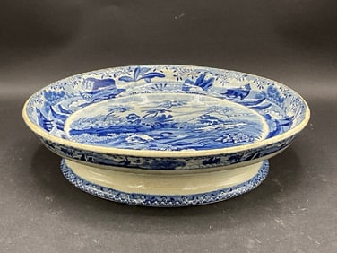 Oriental Sports G.R. Blue Transferware Pedestal Dish