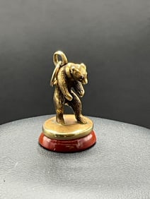 14K Standing Bear Fob/ Pendant with Ruby Eyes Carnelian Base