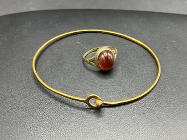10K Yellow Gold  Clip Bangle 2 1/4?? and 8 ct German Amber Ring