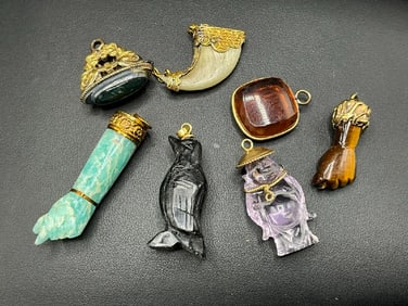 Seven (7) Gold Gemstone Charm/Pendants
