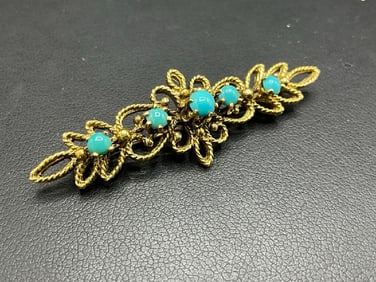 14K  Yellow Gold Persian Turquoise Pin