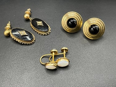 Three (3)  Pairs, 14K Yellow Gold Earrings
