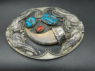 Navajo Bear Claw Belt Buckle Sterling Silver- Signed