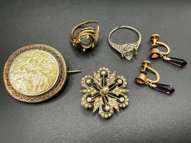 10K Gold Antique Jewelry Group w/ Scrap
