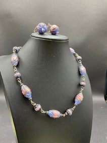 Venetian Glass Sterling Silver Necklace and Earrings