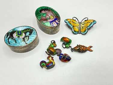Sterling Silver Enameled Boxes and Charms