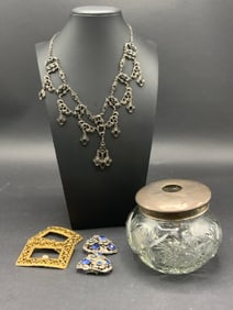Compiled Jewelry and Hair Receiver w/ Sterling Silver Lid