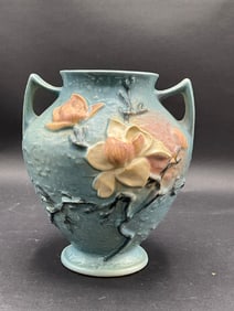 1940's Roseville Pottery Blue Magnolia Vase 92-8