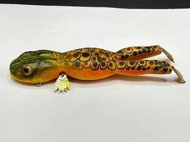 Vintage Signed Bud Stewart Frog Fishing Decoy