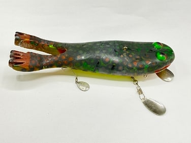 Signed Vintage Bud Stewart Fishing Frog Decoy