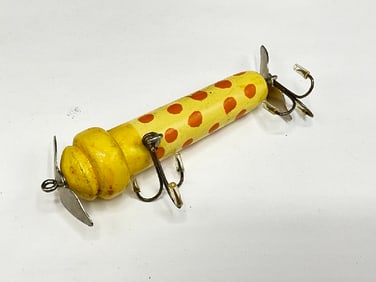 Yellow with Orange Dots Vintage Wood Fishing Lure