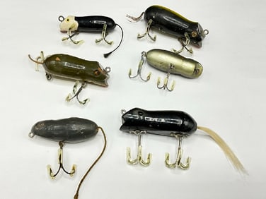 Six (6) Early Vintage Wood Fishing Lures