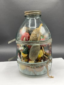 Glass Lure Fishing Trap Filled With Old Floats/Bobbers