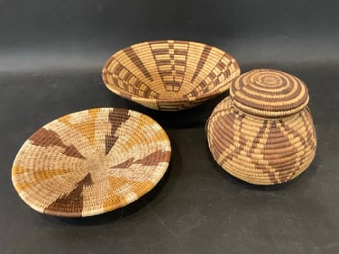 (3) Piece Native American Hand Woven Baskets