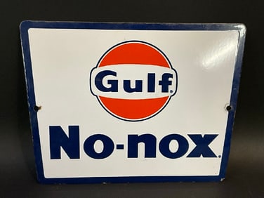 Vintage Gulf “No-Nox??  Cast Iron Enameled Sign