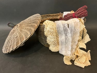Antique Hand Woven Sewing Basket