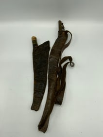(2) Early 19th Century Leather Powder Flasks