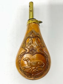 19th Century Copper & Brass Double Sided Embossed Powder Flask