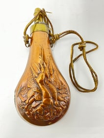 19th Century Copper & Brass Double Sided Embossed Powder Flask