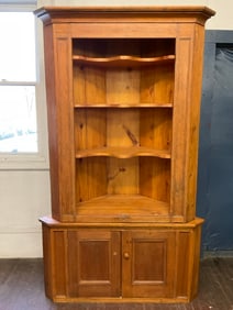 Antique Two Piece Pine Country Corner Cabinet