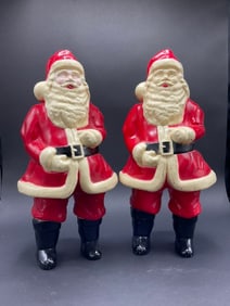 A Pair Of Vintage 1950's or 60's Santa Claus Blow Molds