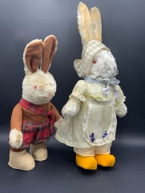 Two (2) Vintage RED Eye Easter Rabbits