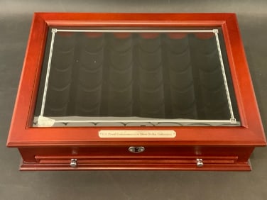 US Proof Commemorative Silver Dollar Collection Wooden Display Case