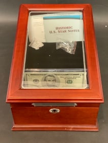 Historic U.S. Star Notes Wooden Display Case With 2003 $5 Note