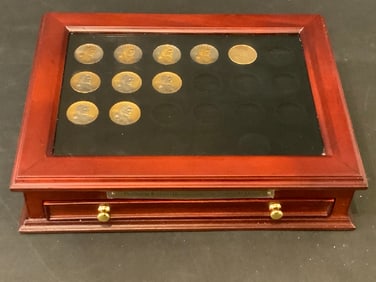 Platinum and Gold Highlighted Sacagawea Dollar Set In Wooden Display Box