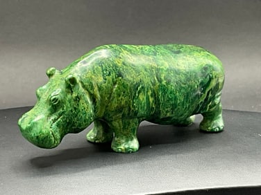 Carved Green Verdite Hippopotamus Carving