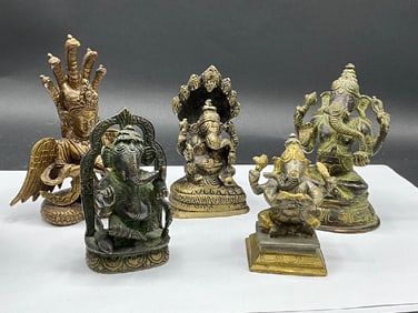 Five (5) Contemporary Brass Hindu Ganesh Figures