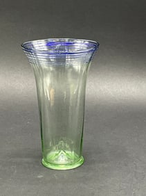 Studio Green Glass Tumbler w/ Blue Swirl Trim
