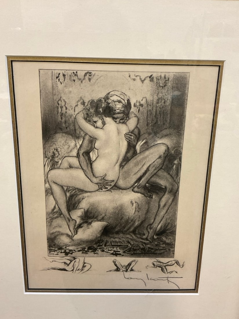 Louis Icart (1888-1950) "Side by Side" 1947 Le Sopha Erotica: Louis Icart (1888-1950) Titled: Side by Side an illustration from the book by Claude Prosper Jolyot de Crebillon fils "Le Sopha "Etching on paper. Pencil signed lower right. Unknown edition. Not inspe