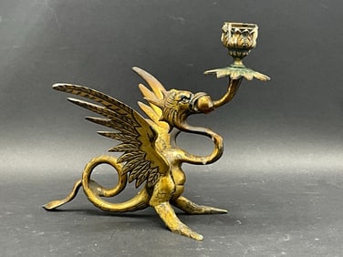 Antique Gilt Dragon Candlestick