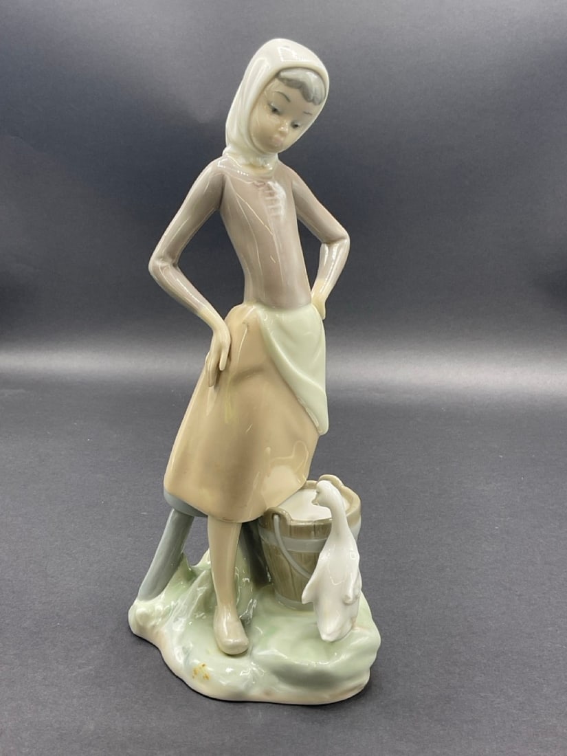 Lladro Girl with Milk Pail and Goose # 4682: Lladro Girl with Milk Pail and Goose # 4682Dimensions:9” H x 4” W
