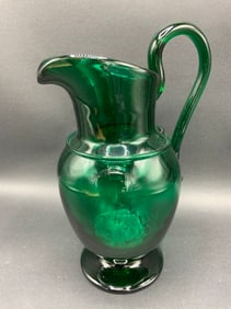 Green Blown Glass Vintage Pitcher